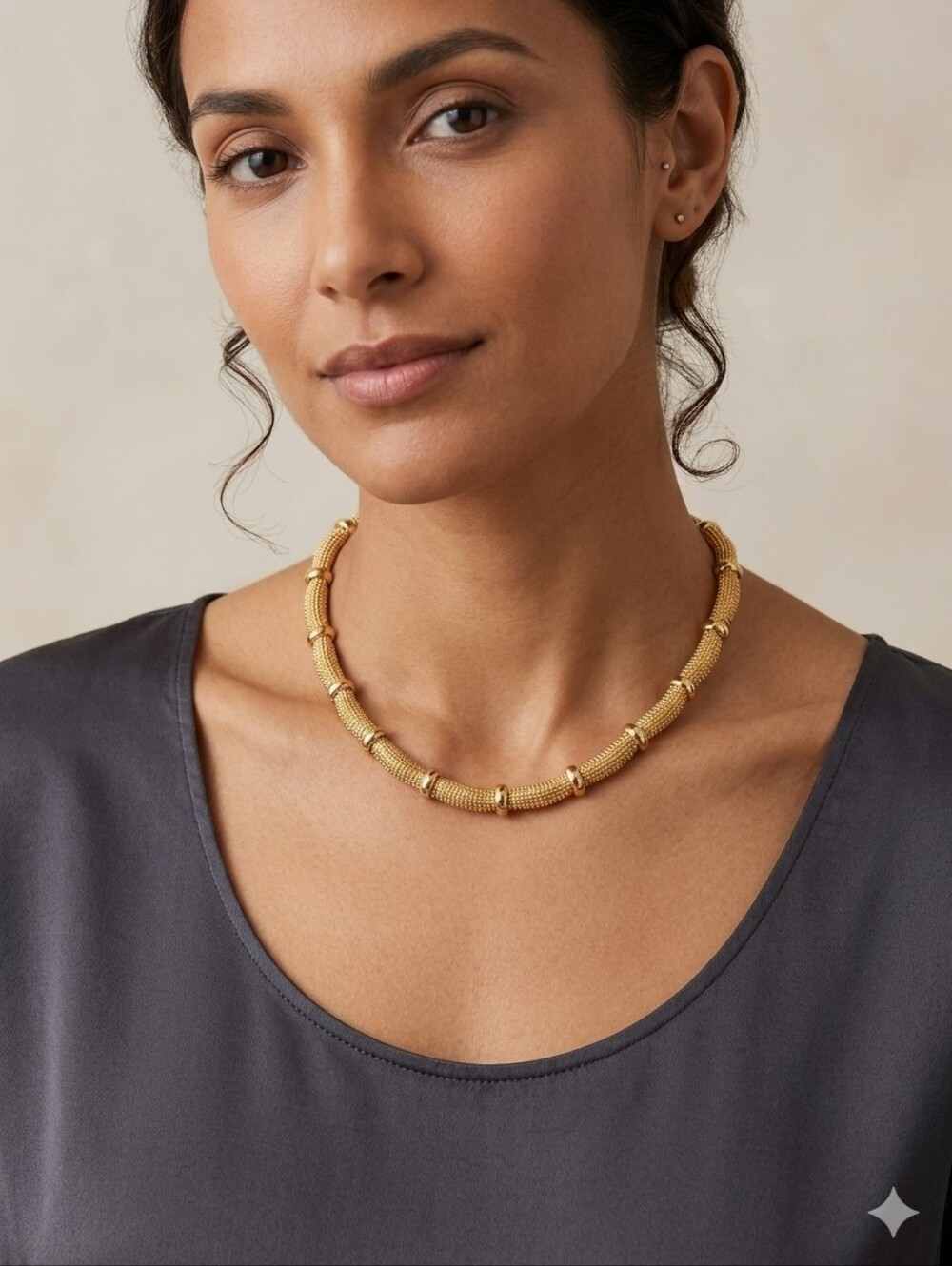 Vintage Avon Gold Tone Caviar Link Chain Classic Beaded Tube Choker Necklace